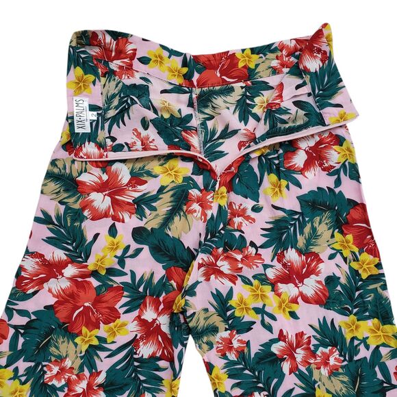 Anthropologie XIX Palms Floral Wide Leg Pants Womens 2 Pink High Rise Tropical - Picture 9 of 10
